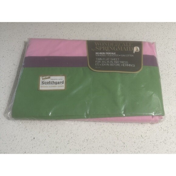 Wondercale Springmaid Twin Flat Sheet Bed Lib Collection Purple Green VTG New - Picture 1 of 7